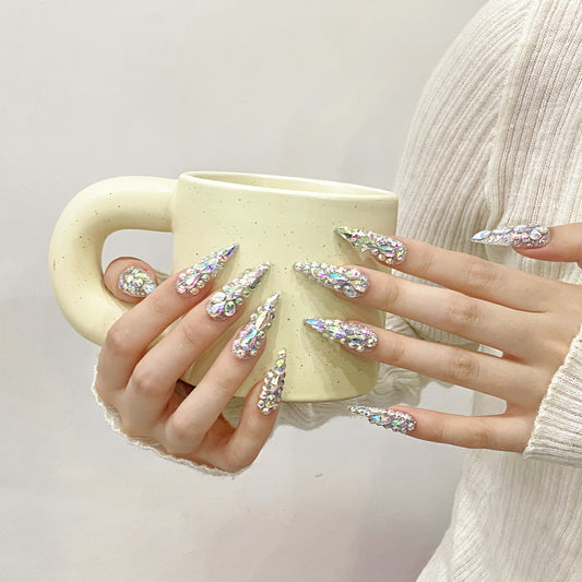 Purely hand-made wearable nails original full diamond flashing Egyptian queen finished nail art patch