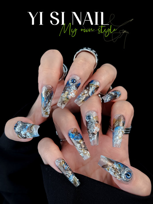 High-grade brilliant ice blue gradient metallic wear armor, luxury in the depths of the ocean