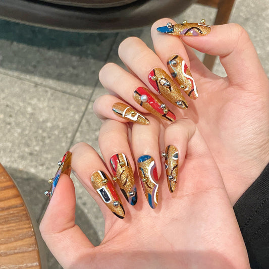 Light luxury handmade wearable nail line splicing colorful detachable nail art